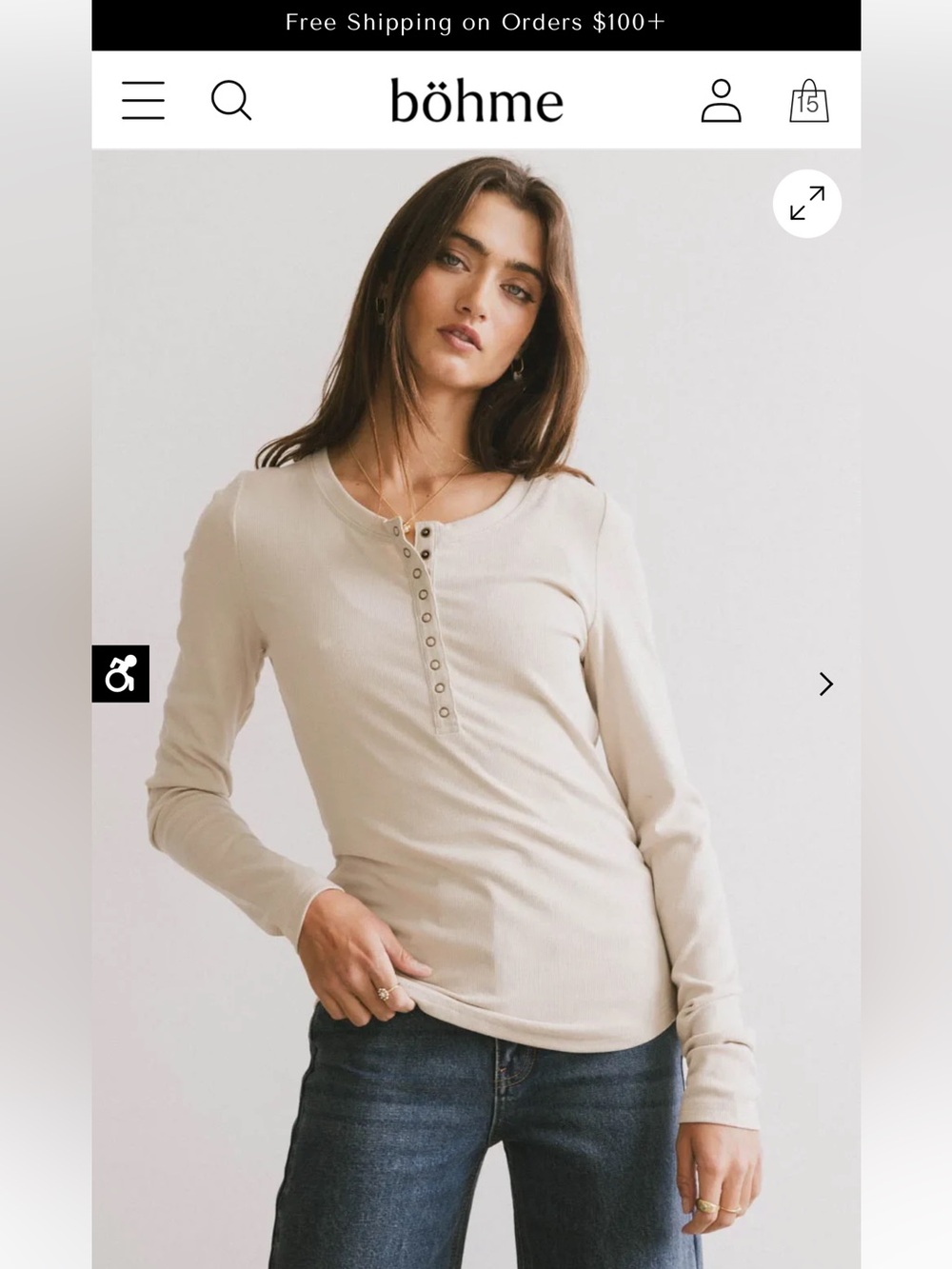 bohme Ivanna Henley in Natural Long Sleeve Ribbed Henley Top